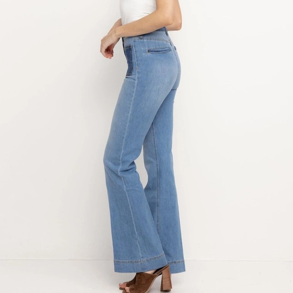 Ptcl Denim - PTCL Women's Flare Jeans in Blue with Dark Pockets size 25